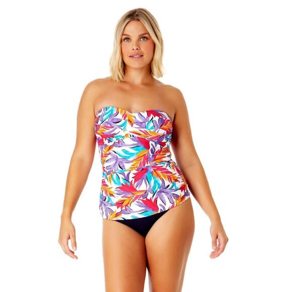 Anne Cole Women Dance Floor Palm Twist Front Bandeaukini Swim Top Sz L Multi NWT - Picture 1 of 9